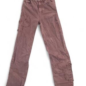 Burgundy 90s boyfriend Distressed Jeans